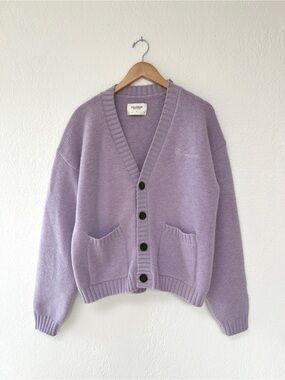 COLLEGIUM soft lavender V-Neck street style chunky cardigan sweater / L